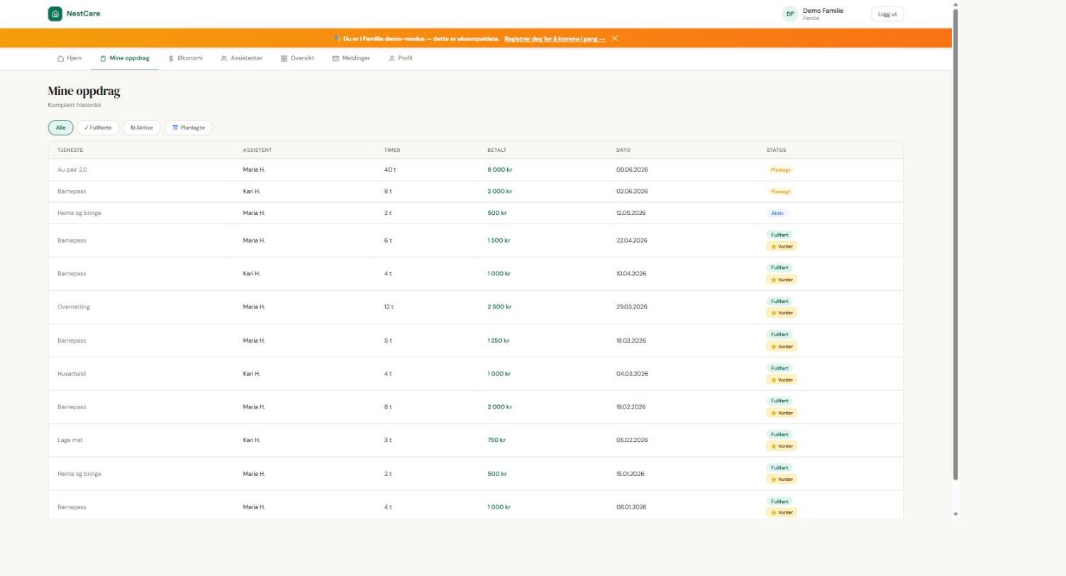 Mine oppdrag med liste over registrerte timer